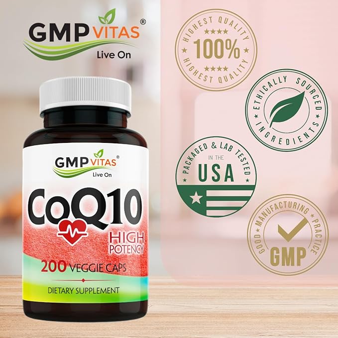 CoQ10 500mg High Potency Coenzyme Q10 Supplement 200 Vegetarian Capsules (6 Month Supply) Supports Heart Health Energy &amp Antioxidant Protection Made in USA