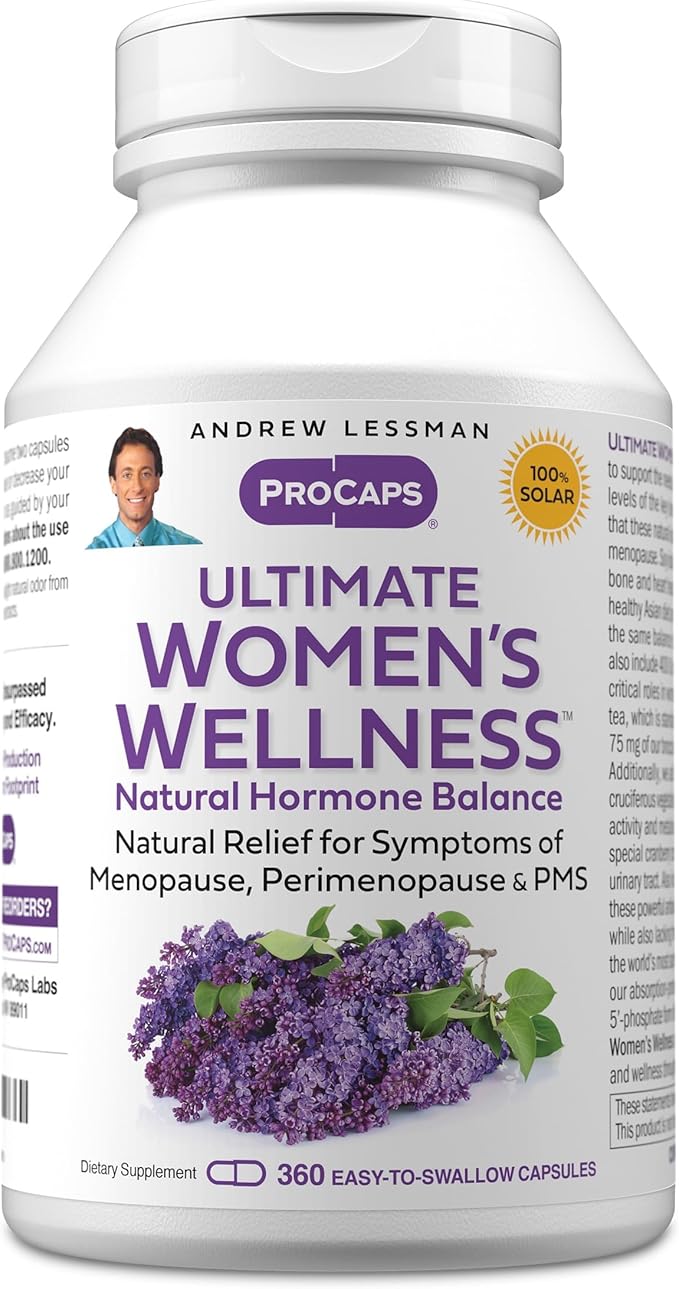 ANDREW LESSMAN Ultimate Women’s Wellness 360 Capsules - Naturally Relieves Menopause Symptoms PMS Perimenopause with Soy Isoflavones EGCG Cranberry Indole-3-Carbinol. Easy to Swallow Capsules