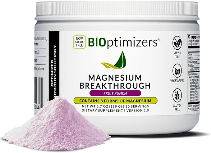 BIOptimizers Magnesium Breakthrough Drink - 8 Forms of Magnesium Electrolytes Sleep Health Stress Muscle Recovery Heart Support | Glycinate Citrate Malate - Fruit Punch