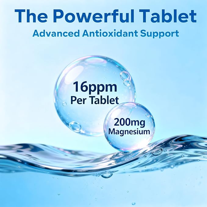 Hydrogen Water Tablets - 16 PPM Molecular Hydrogen Tablet - 200mg Magnesium - Fast Dissolving Hydrogen Tablets for Drinking Water - Antioxidant Support Cellular Health &amp Recovery - 60 Count