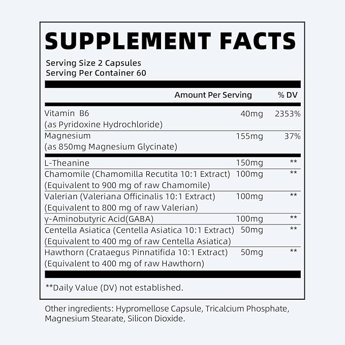 iMATCHME Magnesium Glycinate 850mg Capsules with L-Theanine Chamomile &amp GABA for Sleep Calmness Muscle Bone Health &amp Immune Support Magnesium for Women and Men Vegan High-Absorption 12