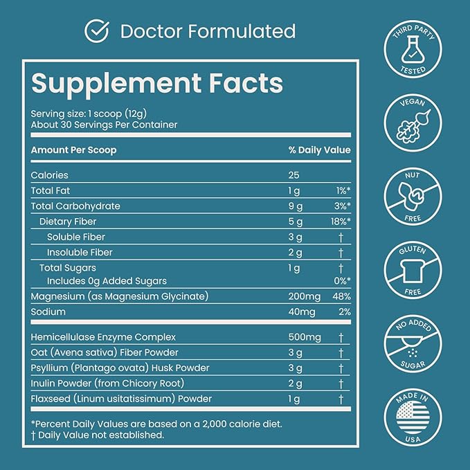 Nighttime Prebiotic Fiber Powder with Digestive Enzymes &amp Magnesium Glycinate for Sleep | Gut Health Supplement for Women &amp Men - Digestion Support Bloating Relief - Citrus 30 Scoops
