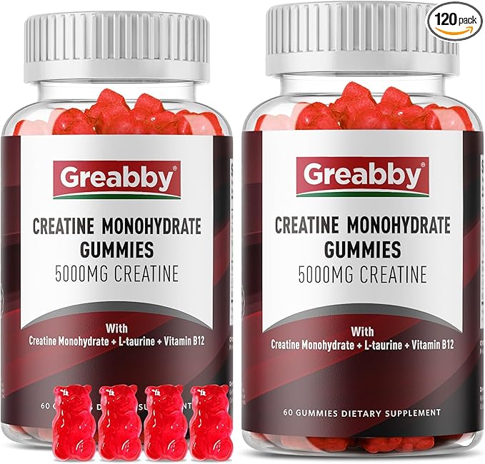 Creatine Monohydrate Gummies - 5g Creatine Monohydrate with L-Taurine B12 Mixed Berry Flavor 120 Count