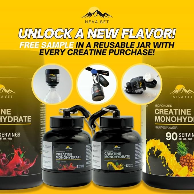 Micronized Creatine Monohydrate by NevaSet 3-Month Supply of 5000mg Creatine supplement for muscle growth increased strength enhanced energy improved athletic performance cognitive health. Cherry