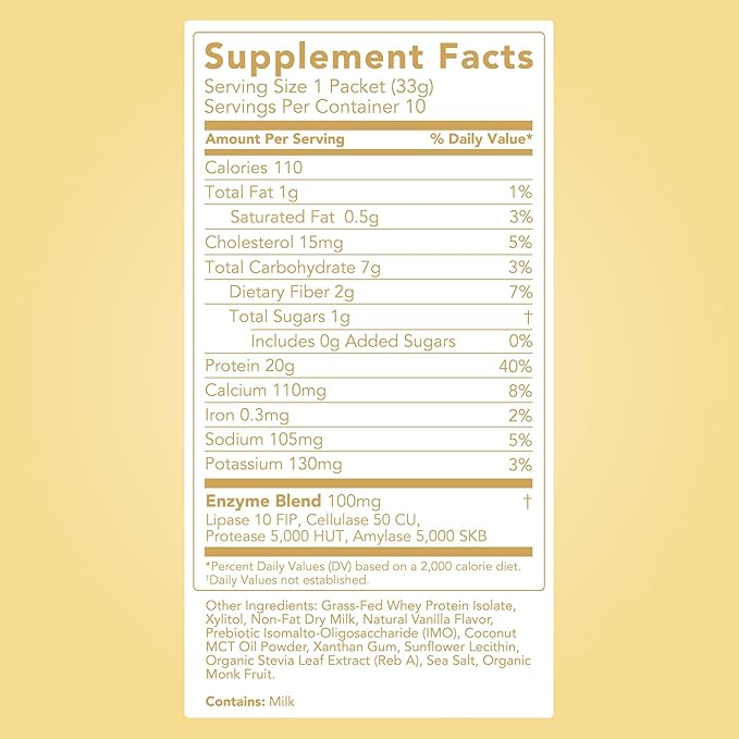 Clean Simple Eats Whey Protein Powder Simply Vanilla Flavor Naturally Sweetened 100% Grass Fed Protein Powder with Digestive Enzymes &amp No Artificial Ingredients Gluten Free 10 Stick Packs
