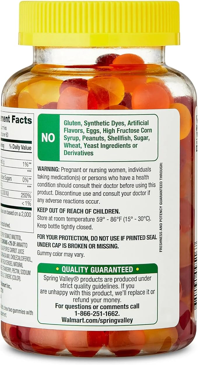 SUREFECT Spring Valley Zero Sugar Vitamin D 50 mcg (2000 IU) Gummies Bone &amp Immune Support - 120 Count Organizer