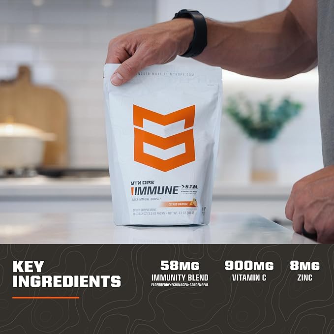 MTN OPS Immune STM Powder Drink Mix Vitamin C Vitamin D Zinc &amp Antioxidants for Daily Immune Support Hydration &amp Wellness 30 Servings Raspberry