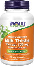 Now Foods Milk Thistle Extract 750 mg Silymarin (600 mg) Maximum Strength - 90 Veg Capsules