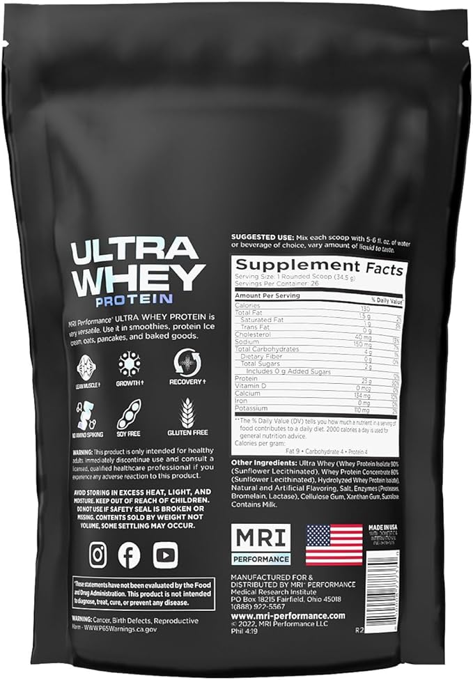 MRI Performance Ultra Whey Protein 25g Triple-Blend of Hydrolyzed Isolate &amp Concentrate for Muscle Recovery Lean Strength &amp Daily Protein Support (Marshmallow Crunch 26 Servings)