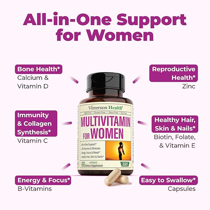 Vimerson Health Women’s Multivitamin &amp Turmeric Moringa Supplement for Immune Support Energy Mood Hair Skin Nails Joints and Digestion.