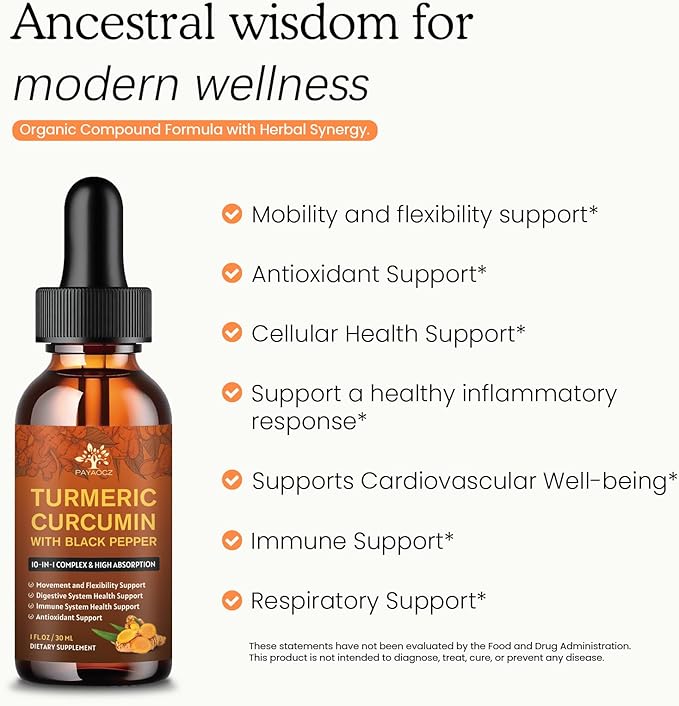 (4 Pack) Organic Turmeric Curcumin Supplement with Black Pepper and Ginger - Liquid Turmeric Extract Drops with Cinnamon Rosemary - Mobility and Flexibility Support and Digestive Health - 1 Fl Oz