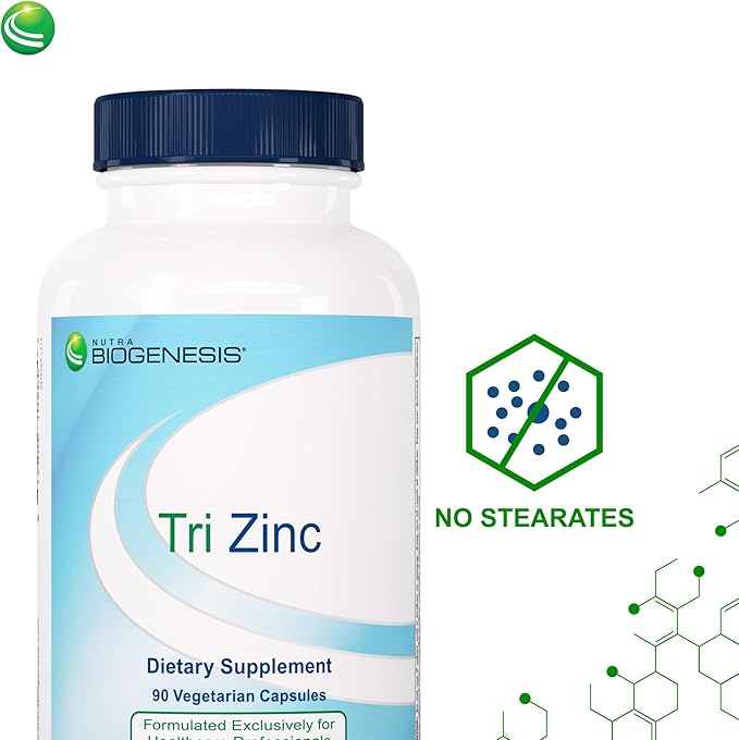 Nutra Biogenesis Tri Zinc - Chelated Zinc Glycinate Supplement for Men and Women with Copper for Natural Immune Support and Skin Health 30mg Chelate Per Pill - 90 Capsules