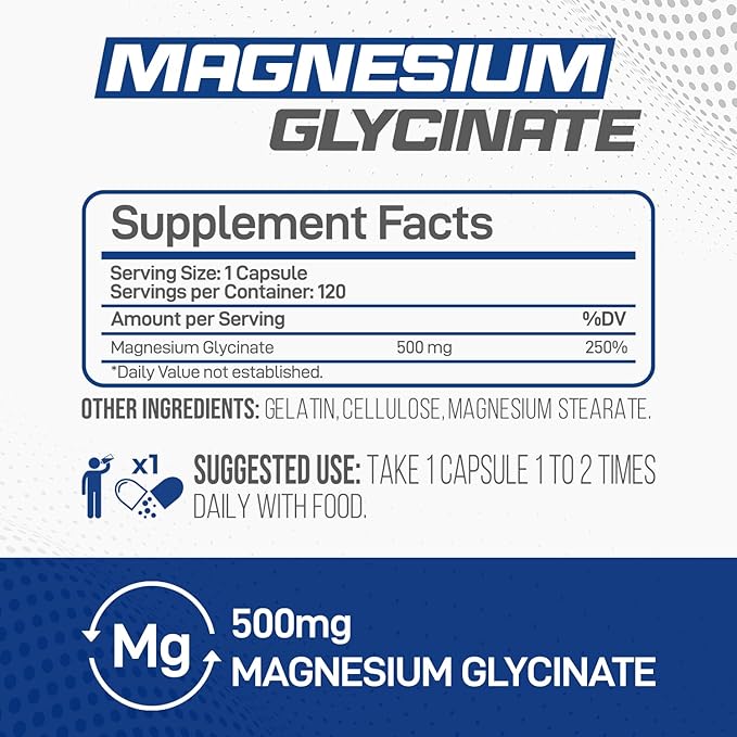 Forzagen Magnesium Glycinate Supplement 500mg 120 Capsules Essential Mineral Support for Nerve Function Muscle Health and Daily Wellness