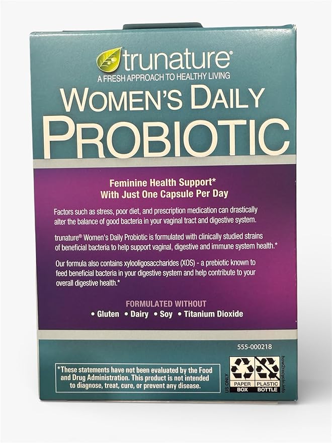 TRu Nature's Women's Daily Probiotic 25 Billion Viable Cells 10 Probiotic Strains 90 Vegetarian Capsules2 Packs