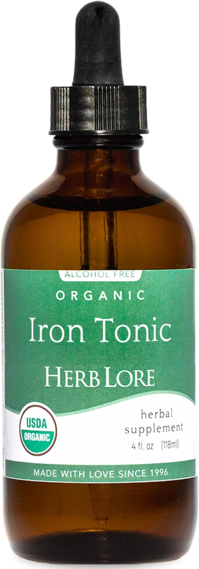 Herb Lore Iron Tonic - Organic Liquid Iron Drops Supplement for Kids &amp Women - Baby Infant &amp Toddler Friendly - Plant Based Vegan Gentle Non Constipating Herbal Tincture (4 fl oz)