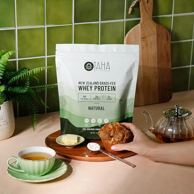 Taha Health &amp Nutrition Natural Unflavored Whey Protein Concentrate Powder 25g Protein 140 Calories 2g Sugar | New Zealand Grass-Fed Free-Range Dairy | Gluten and Soy Free Keto Kosher | 2LB