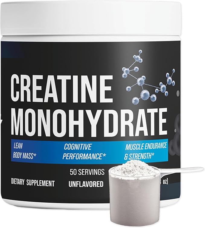 Creatine Monohydrate - Pure &amp Unflavored Creatine Powder - Vegan Gluten Free No Additives Non-GMO - Easy-Mix Formula for Strength &amp Performance Support - 5 g per Serving - 50 Servings