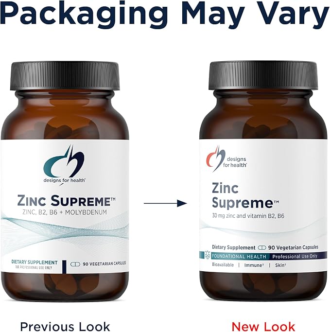 Designs for Health Zinc Supreme - 30mg Zinc Bisglycinate Chelate Supplement with Cofactors Taurine Vitamin B6 B2 + Molybdenum - Immune Support Supplement - Vegan + Non-GMO (90 Capsules)