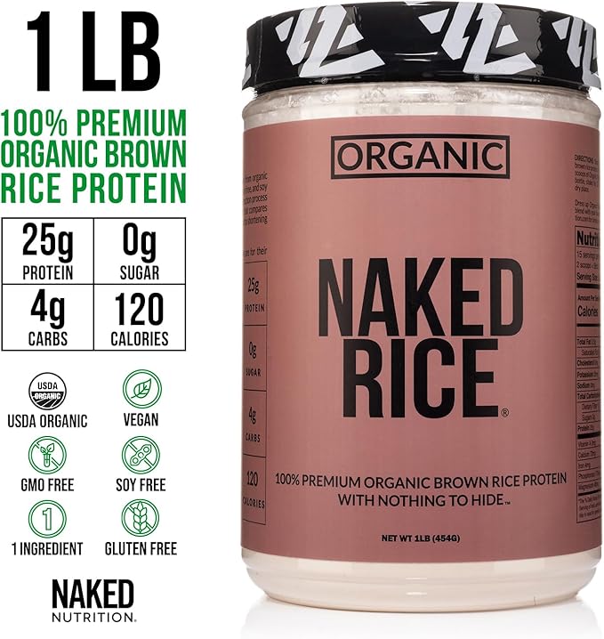 NAKED Rice 1Lb - Organic Brown Rice Protein Powder - Vegan Protein Powder GMO Free Gluten Free &amp Soy Free. Plant-Based Protein No Artificial Ingredients - 15 Servings