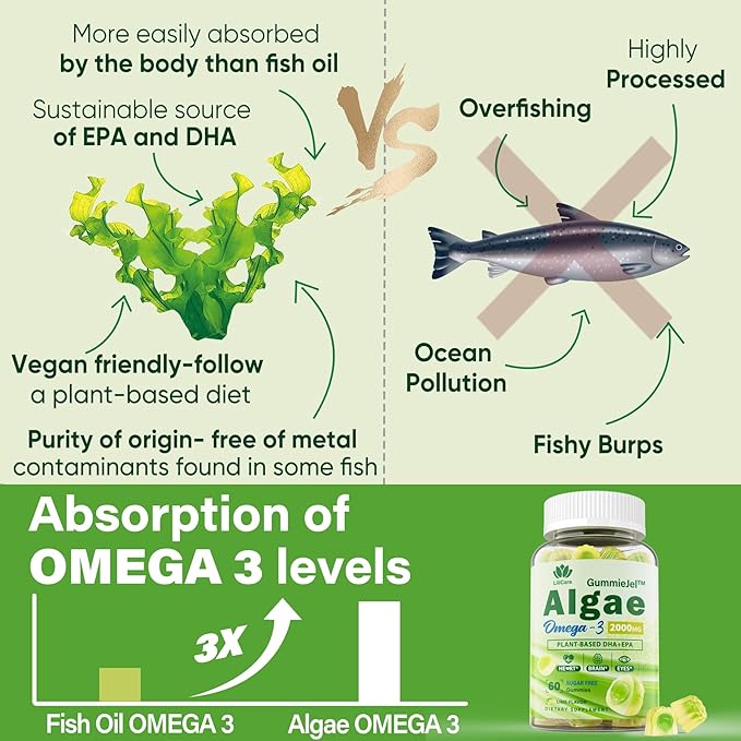 Sugar Free Omega 3 Fatty Acid 2000mg With 640mg DHA &amp 290mg EPA Multivitamin CoQ10 Astaxanthin + Ginger Filled Gummies for Nausea - Stomach Relief - Ultra Absorption for Digestive Support