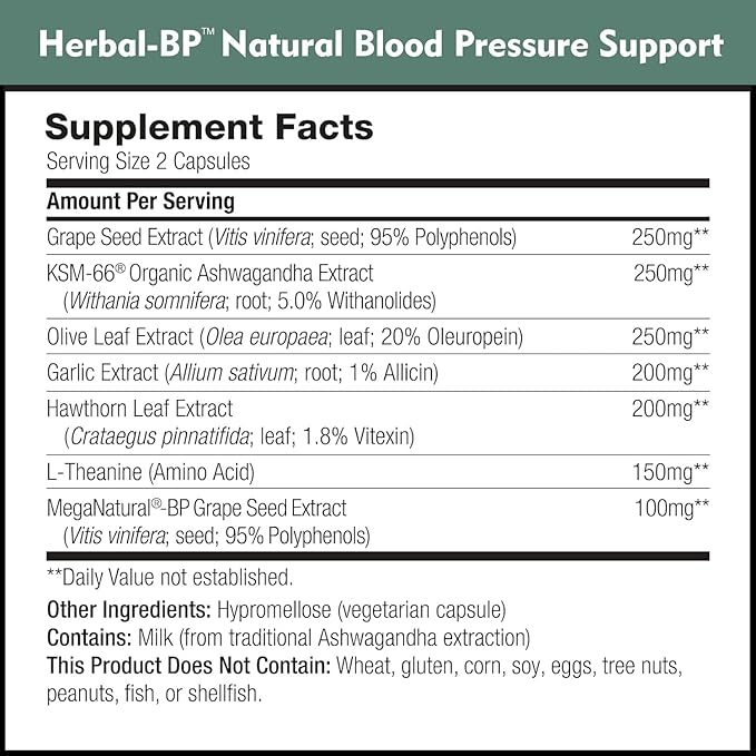 Herbal-BP Natural Blood Pressure Supplement - Supports Circulatory Health | Featuring Grape Seed Extract Garlic Hawthorn Olive Leaf &amp Ashwagandha for Long-Term Support (3-Pack)