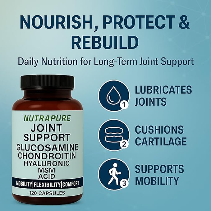 Nutrapure Joint Support - Allura Glucosamine &amp Chondroitin Complex MSM Hyaluronic Acid &amp Bamboo Extract – Joint Care Formula Knee Health Suppplement 120 Veggie Capsules (2)