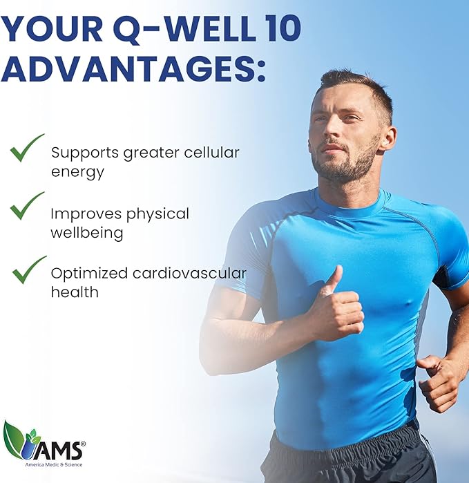 America Medic &amp Science Q-Well-10 (60 Count) | CoQ10 200mg Softgels | Nutritional Supplement with Coenzyme Q10 and Vitamin E | High Absorption Antioxidant for Enhanced Wellness and Heart Health