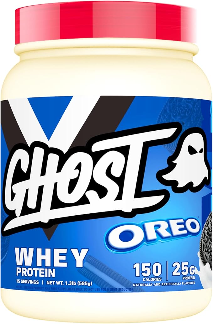 GHOST Whey Protein Powder Oreo - 1LB Tub 25G of Protein - Flavored Isolate Concentrate &amp Hydrolyzed Whey Protein Blend - Post Workout Shakes