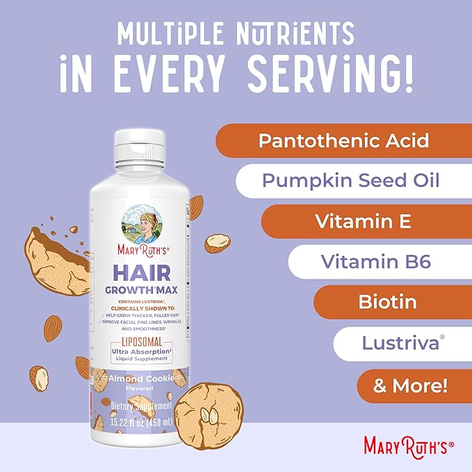 MaryRuth's Liquid Nighttime Multimineral (Coconut 32oz) &amp Hair Growth Max Liposomal (Almond Cookie) | Clean Label Project Verified® | Sugar-Free Vegan | Bedtime Routine Beauty Hair Skin Suppor
