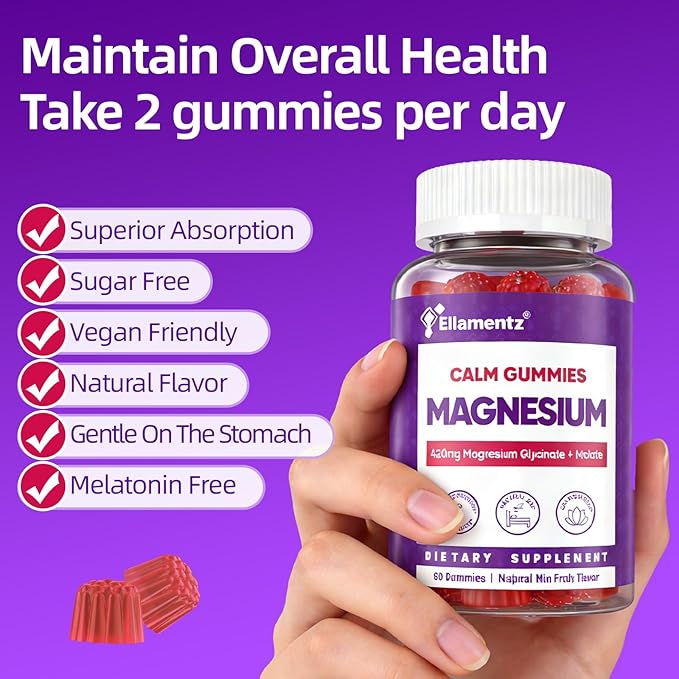Magnesium Glycinate Gummies 420mg for Men &amp Women - Melatonin Free Magnesium Supplement with Malate Ashwagandha L-Theanine D3 &amp B6 for Brain Calm Musclě Health &amp Sleep Support 120Cts