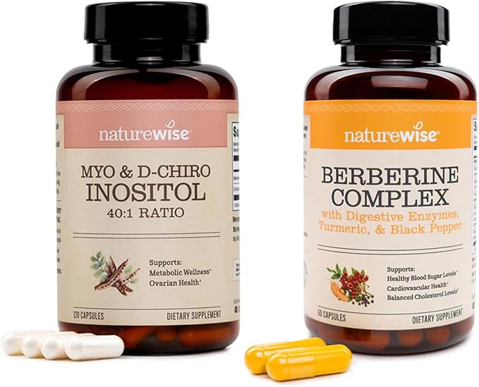 NatureWise Myo-Inositol &amp D-Chiro Inositol Fertility Supplements for Women - 40:1 Ratio [30-Day Supply] + Berberine 1000mg - Berberine Phytosome + HCI + Turmeric &amp Digestive Enzymes - [30 Day