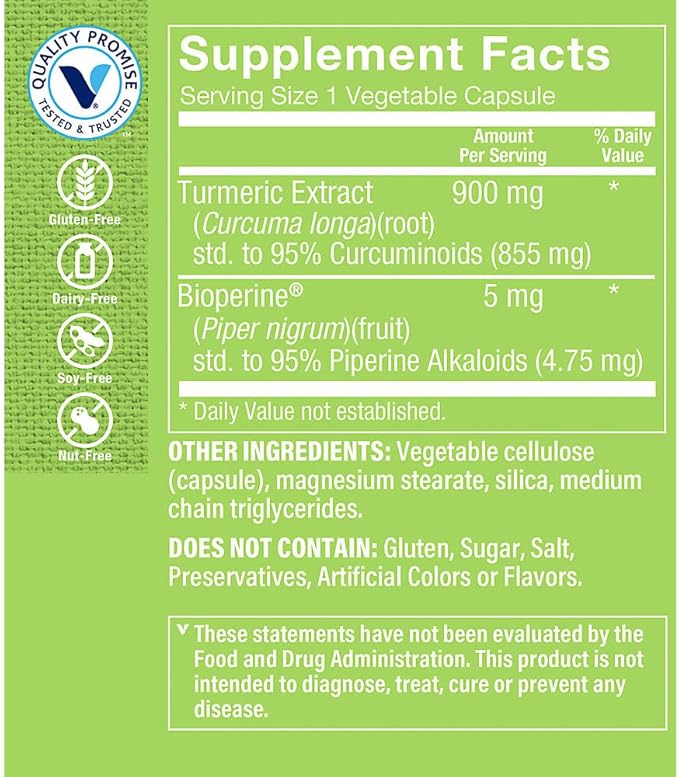The Vitamin Shoppe Triple Strength Turmeric with Curcumin 900mg Supports Joint Mobility Provides Antioxidant Benefits &amp Includes 5mg Bioperine for Nutrient Absorption (120 Vegetarian Capsules)