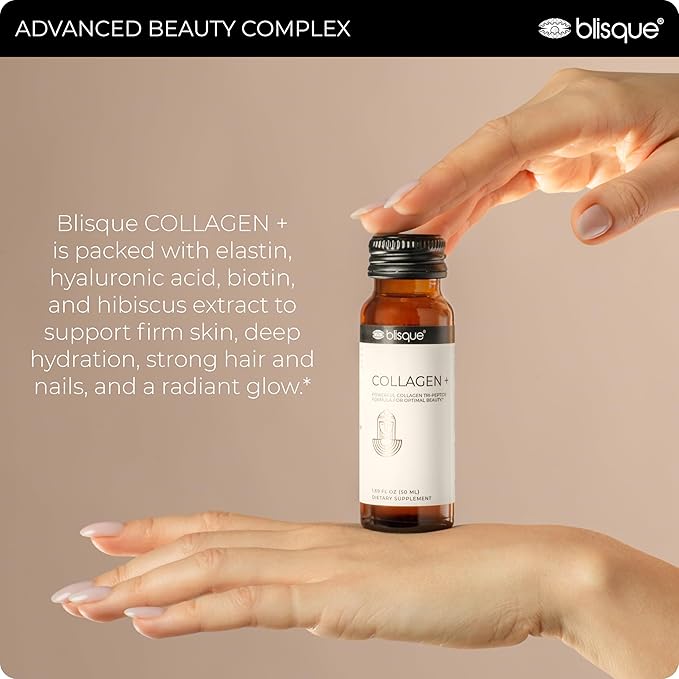 Blisque - Liquid Collagen Tri-Peptide Complex | with Biotin and Hyaluronic Acid | for Hair Skin and Nails | 30 Bottles | 30-Day Supply
