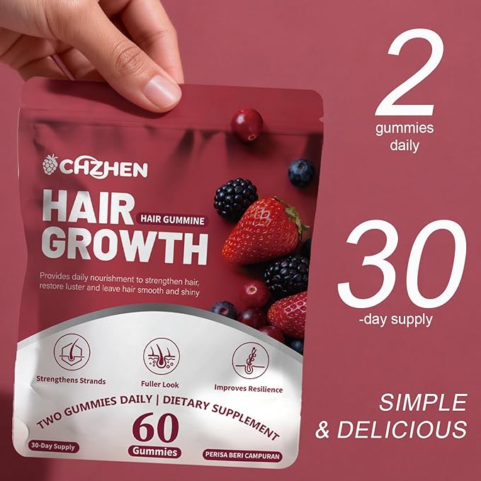 MAYLOR Hair Growth Gummies with Biotin and Collagen - Berry Flavor Daily Nutritional Supplement - Non-GMO 60 Gummies (1)