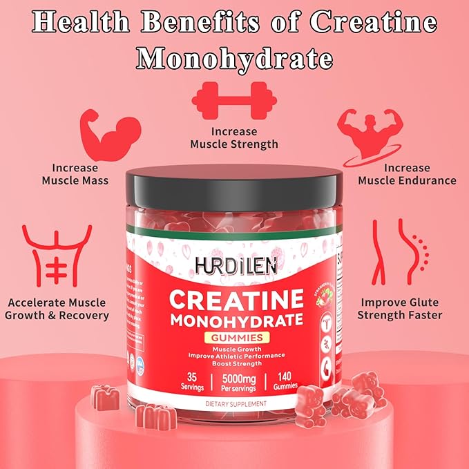 140 Count Creatine Monohydrate Gummies 5000mg Creatine Monohydrate No Sugar Gummies for Women &amp Men with L-Taurine Vitamin B12 for Muscle Strength Muscle Recovery Glute Builder Energy Boost