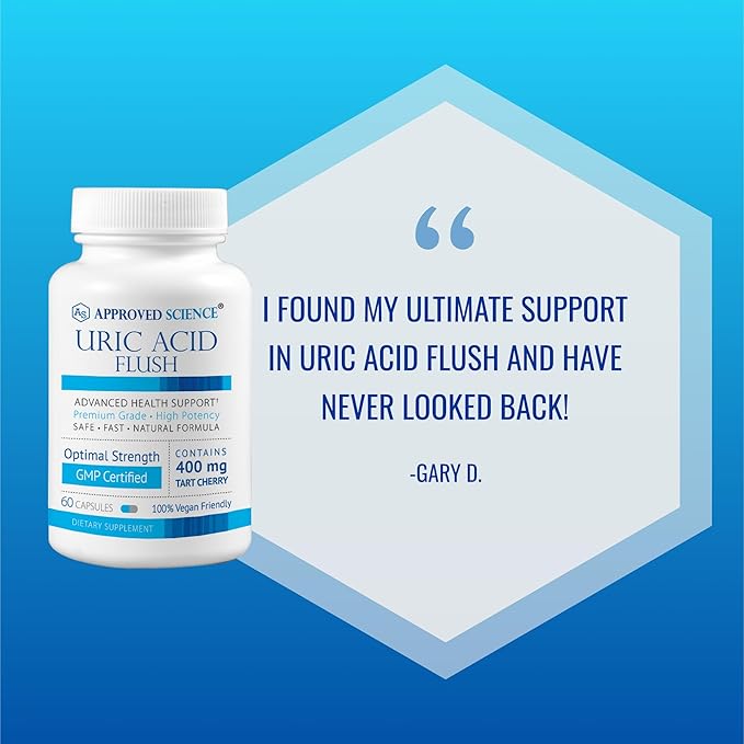Approved Science Uric Acid Flush Supplement - Tart Cherry Turmeric Milk Thistle - Joint Support &amp Active Mobility - Made in USA - Vegan - 60 Capsules - 1 Month Supply