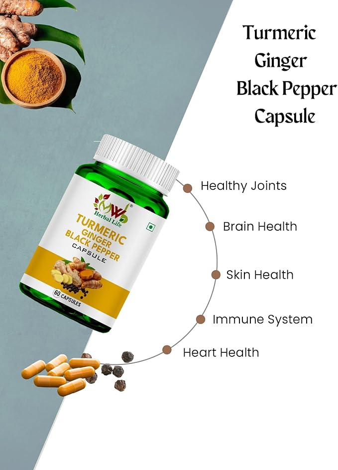 MVVB Turmeric Ginger &amp Black Pepper Capsules – Supports Joint Health Brain Function &amp Immunity |Promotes Health Skin &amp Antioxidant Protection |Enhances Nutrient &amp Reduces Inflammati