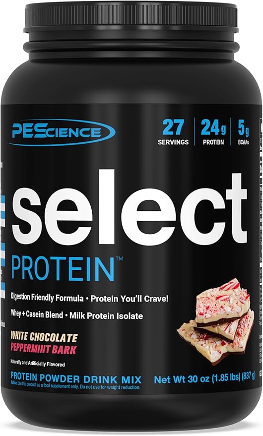 PEScience Select Protein Powder Whey and Casein Blend Clean Protein Powder for Women and Men Low Calorie Low Carb Keto Friendly Gluten Free - White Chocolate Peppermint Bark 27 Servings