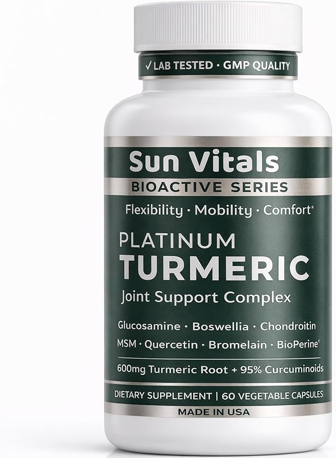 Sun Vitals Platinum Turmeric Complex – 95% Curcuminoids with BioPerine® Glucosamine &amp Boswellia