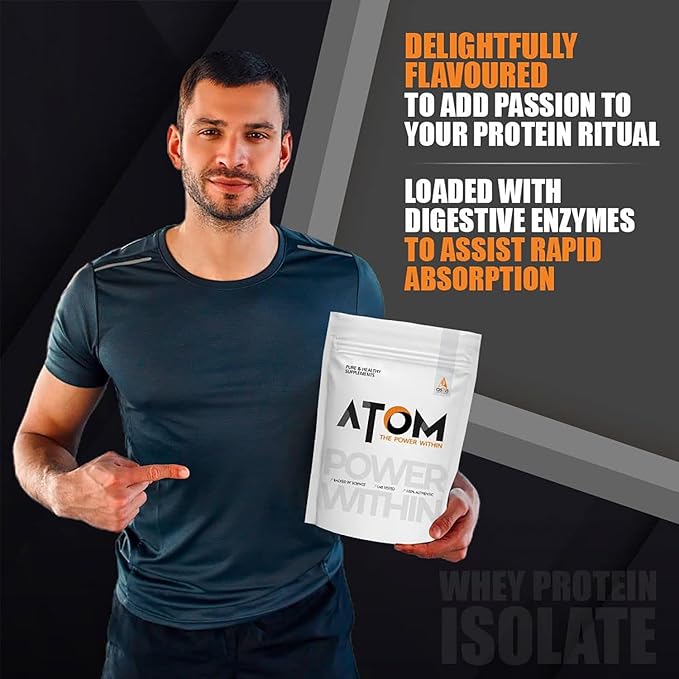 Asitis Nutrition Atom Whey Protein Isolate 1kg/35.2 Oz | 30g Protein 6.1g Bcaa &amp 13g Eaa | Ultra-pure Fast Acting Protein | Mango Delight Flavor No Added Sugar Cross-flow Microfiltered