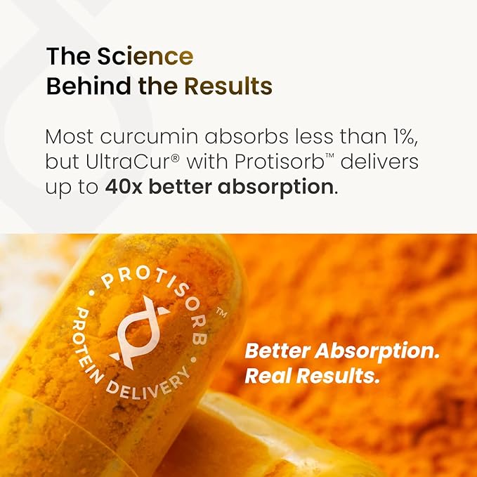 Ultracur Curcumin Complex Supplement - Ultra Bioavailable High Absorption Turmeric Curcumin Supplement for Joint Muscle &amp Brain Support - Patented Protisorb for Premium Absorption – 60 Capsules
