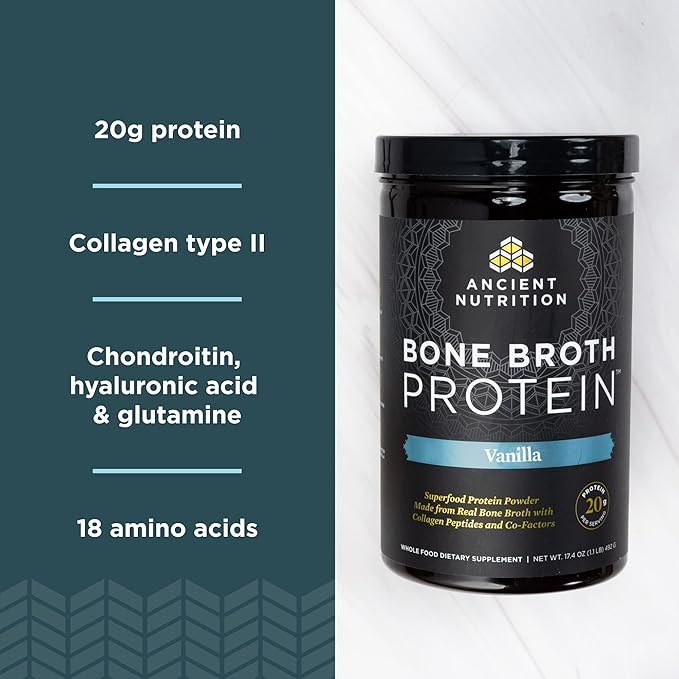 Ancient Nutrition Multi Collagen Protein Powder Unflavored 100 Servings + Bone Broth Protein Powder Vanilla 40 Servings