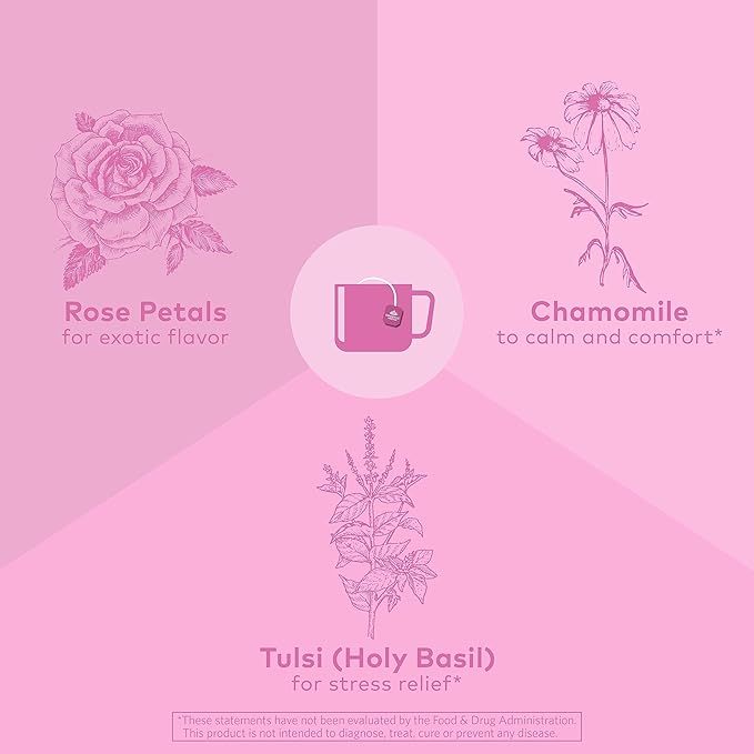 ORGANIC INDIA Tulsi Sweet Rose Herbal Tea - Holy Basil Leaf African Basil Chamomile Lemon Myrtle Stress Relieving Caffeine Free - 18 Bags 3 Pack