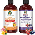 Liquid Multivitamin for Hair Growth &amp Hair Formula Bundle | Healthy Hair Habits | Clinically Tested for Thicker Hair &amp Skin Elasticity for Women | Peach Mango Flavor &amp Blueberry Pomegranat