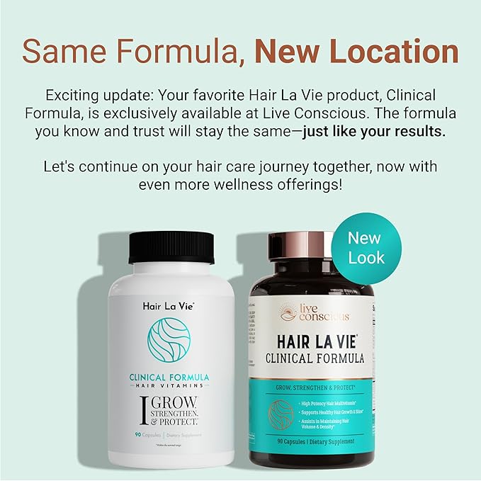Hair La Vie Live Conscious Clinical Formula Hair Vitamins Capsule with Biotin and Saw Palmetto - Healthy Hair and Whole-Body Wellness (2-Pack)