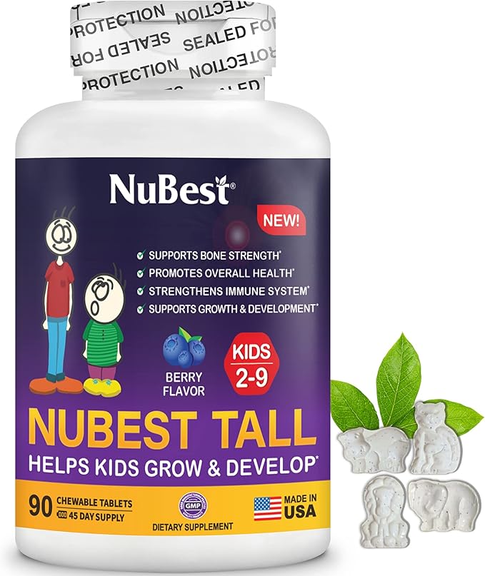 NuBest Bundle Tall 10+ 60 Capsules Tall Kids 90 Chewable Tablets | Height Growth Support for Kids &amp Teens | Calcium Vitamins D3 K2 Collagen &amp Herbal Blend