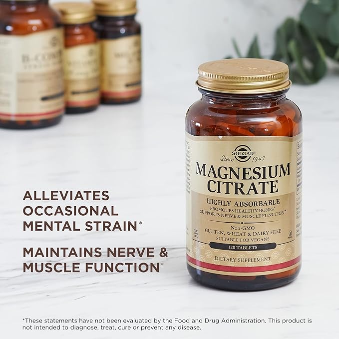 Solgar Magnesium Citrate - 120 Tablets Pack of 2 - Promotes Healthy Bones Supports Nerve &amp Muscle Function - Highly Absorbable - Non-GMO Vegan Gluten Free Kosher - 120 Total Servings