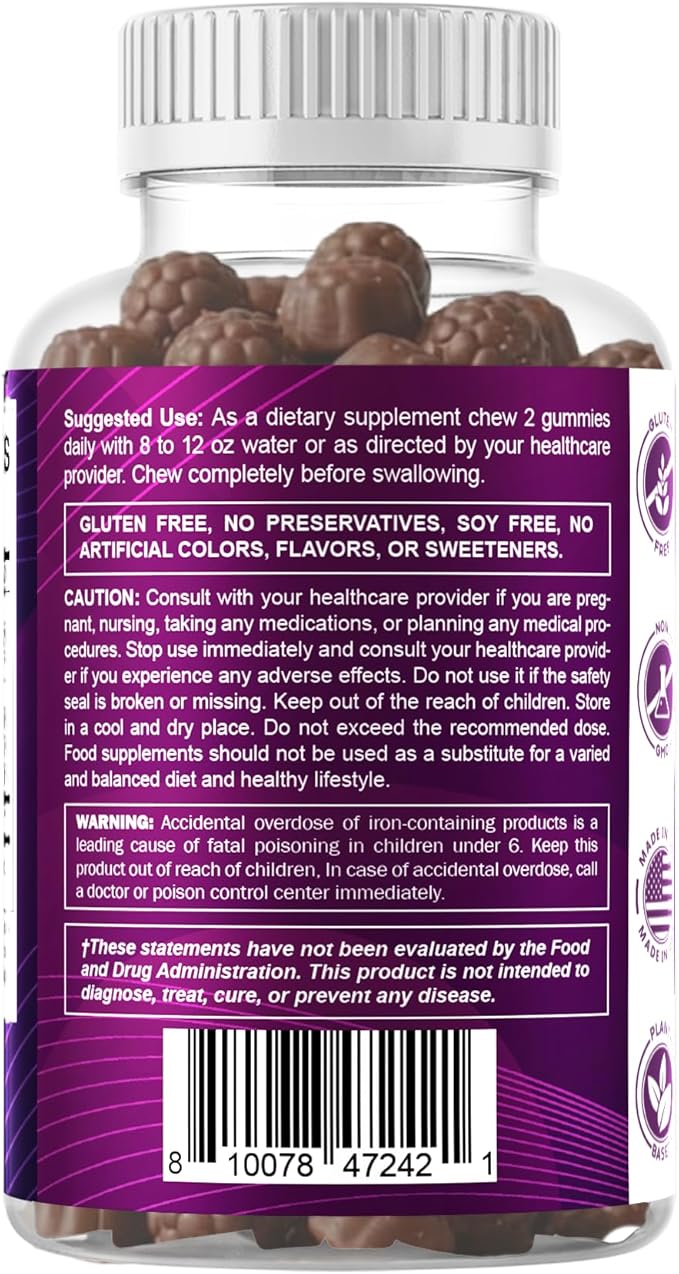 Vitamatic Iron 65 mg Gummies Supplement for Women &amp Men - 60 Vegan Gummies - Great Tasting Iron Gummy Vitamins with Vitamin C (3)
