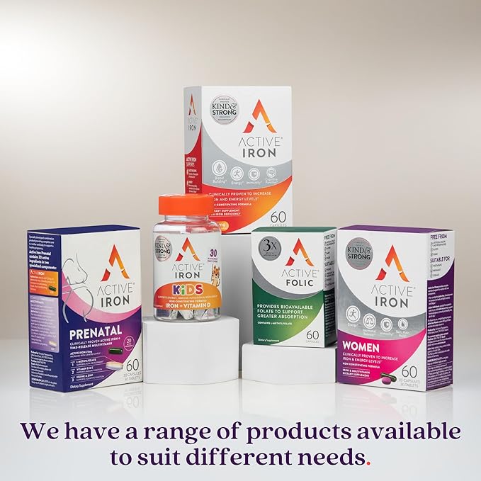 Active Iron Supplement 25mg + Prenatal Multivitamin Clinically Proven to Increase Iron &amp Reduce Tiredness Maximum Absorption Gentle Non-Constipating 30 Capsules + 30 Time Release Tablets