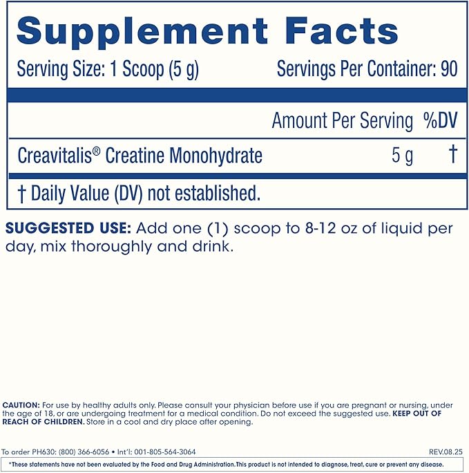 ProHealth Longevity Micronized Creatine. Pharmaceutical Grade Creatine Monohydrate is Easier on Kidneys. Supports Brain Function and Muscle Growth as You Age. 5 g/Serving 90 Servings 3 Month Supply